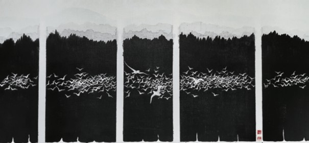 비상을 꿈꾸다 60x120cm 천+수묵채색